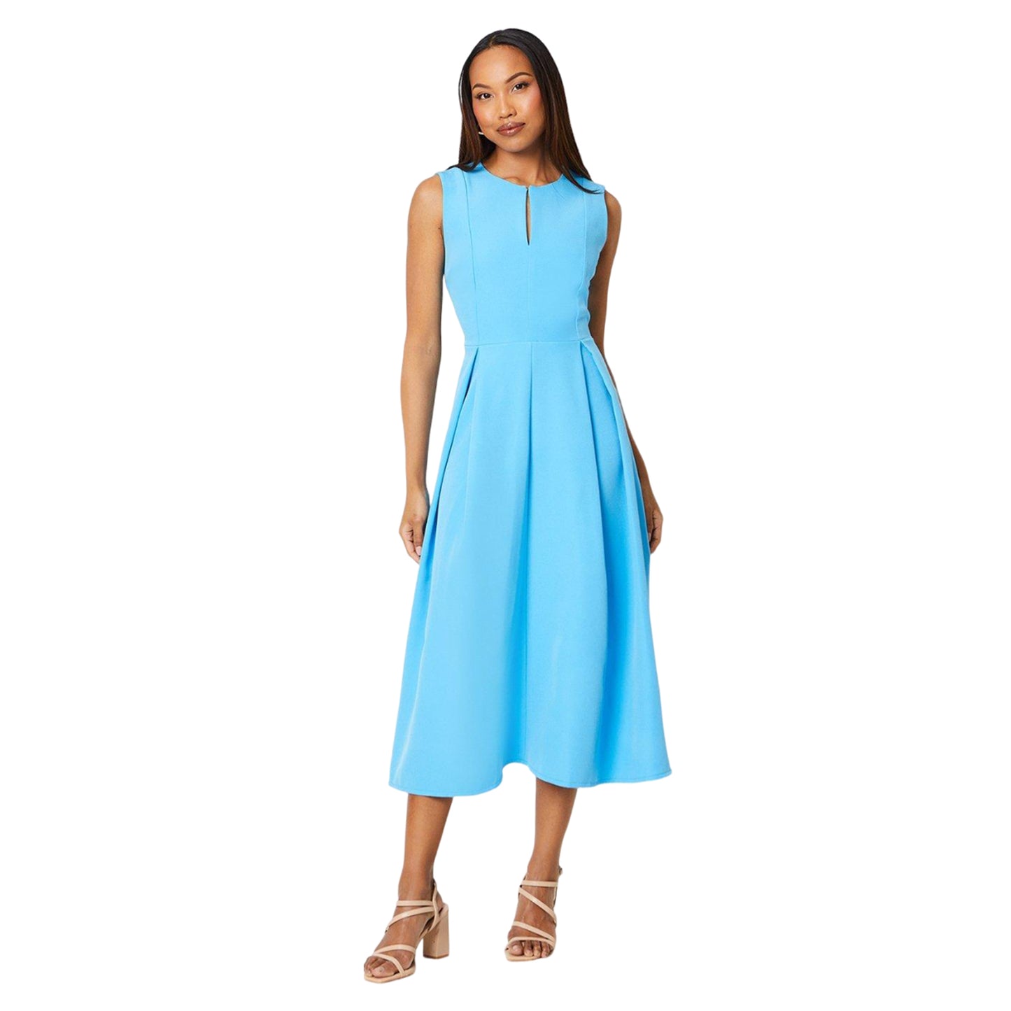 Aqua - Front - Principles Womens-Ladies Pleated Keyhole Midi Dress