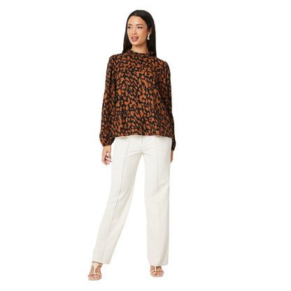 Neutral-Black - Side - Principles Womens-Ladies Abstract Blouson Sleeve Top