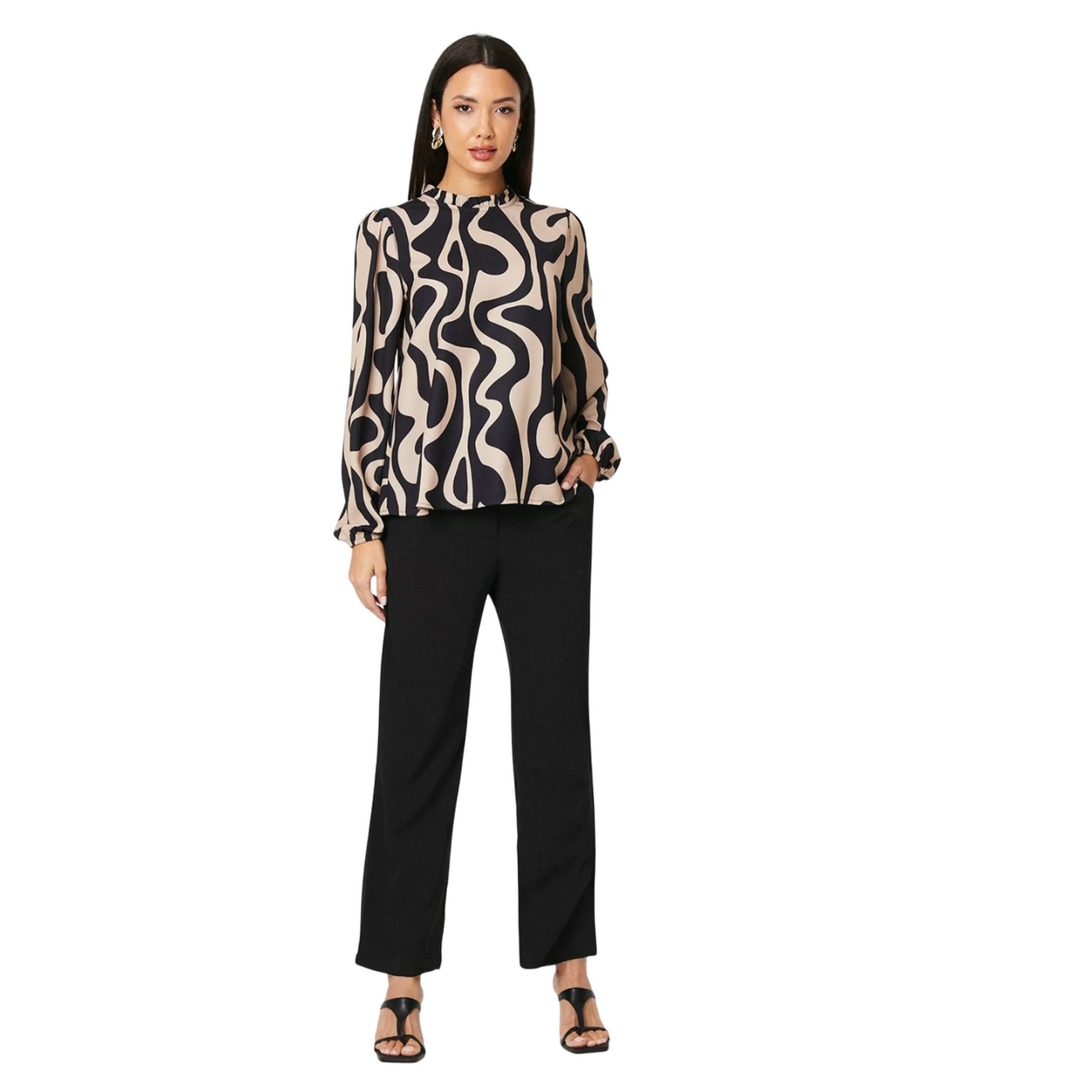Neutral - Lifestyle - Principles Womens-Ladies Geometric Blouson Sleeve Top
