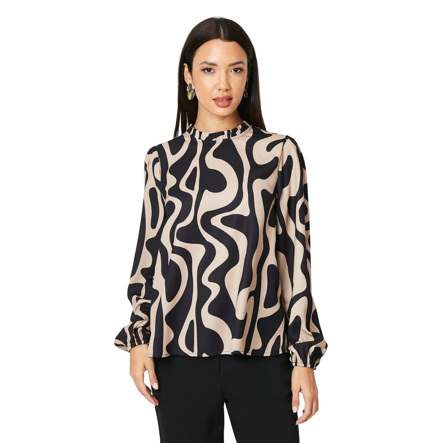 Neutral - Front - Principles Womens-Ladies Geometric Blouson Sleeve Top