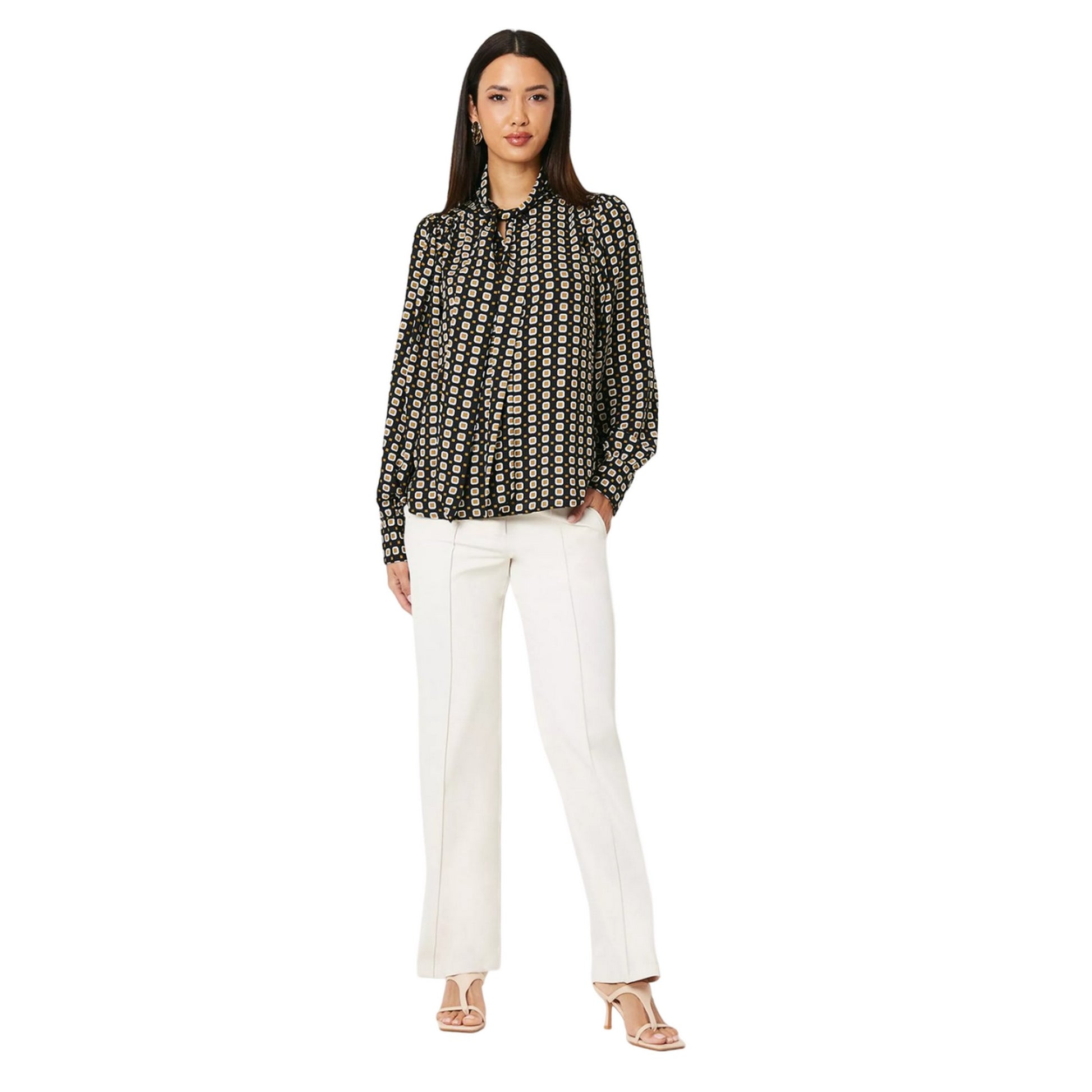 Black - Side - Principles Womens-Ladies Geometric Pussybow Blouse