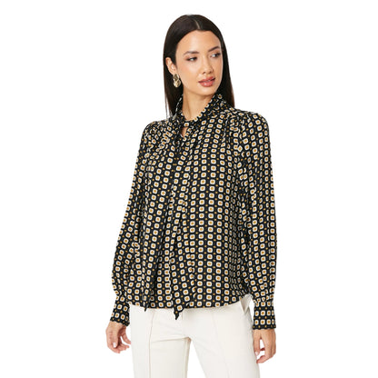 Black - Front - Principles Womens-Ladies Geometric Pussybow Blouse