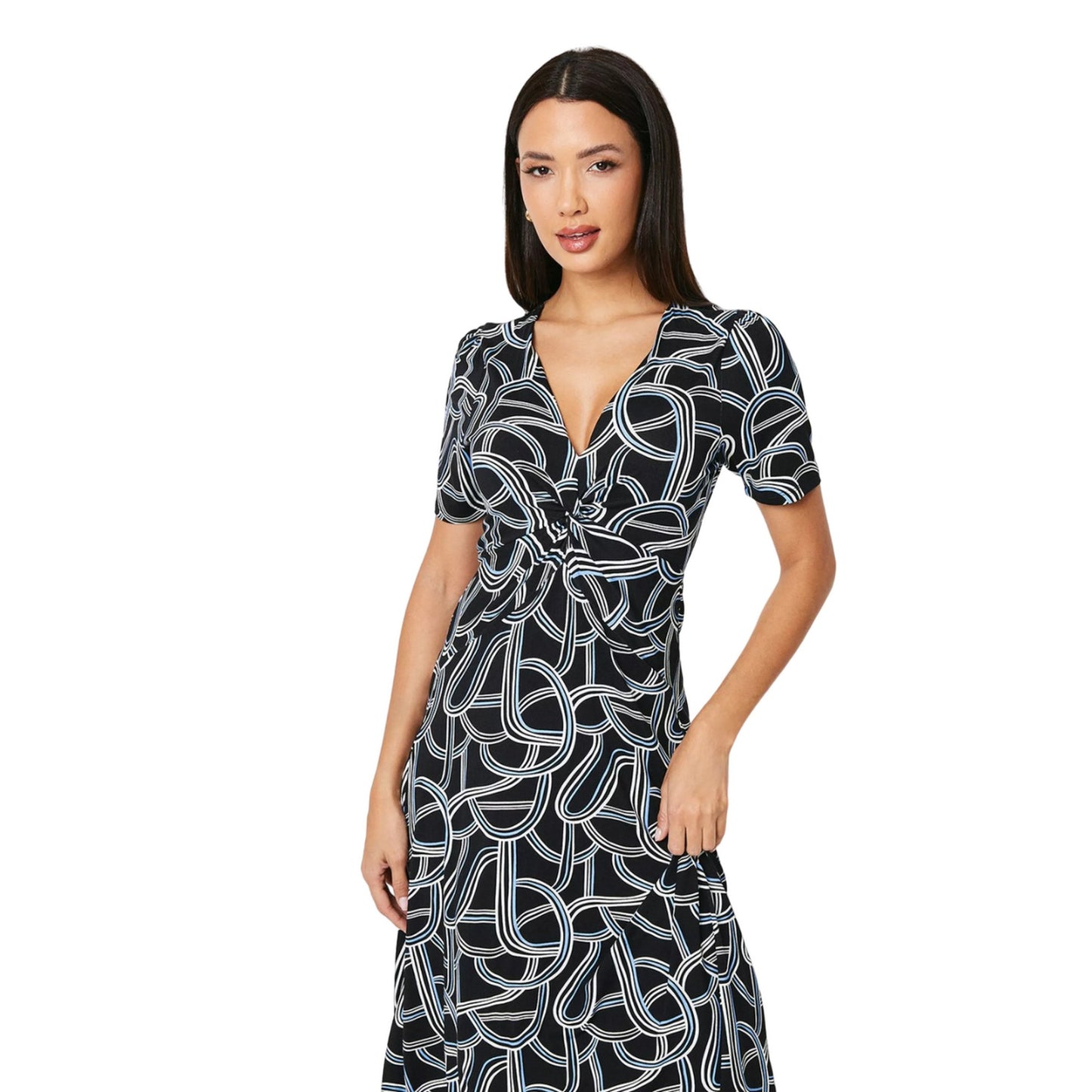 Black - Side - Principles Womens-Ladies Abstract Jersey Twisted Midi Dress