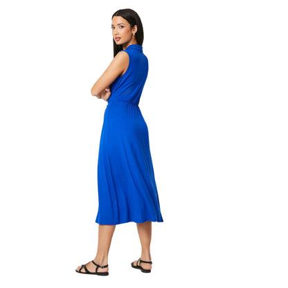 Blue - Back - Principles Womens-Ladies Waist Tie Sleeveless Midi Dress
