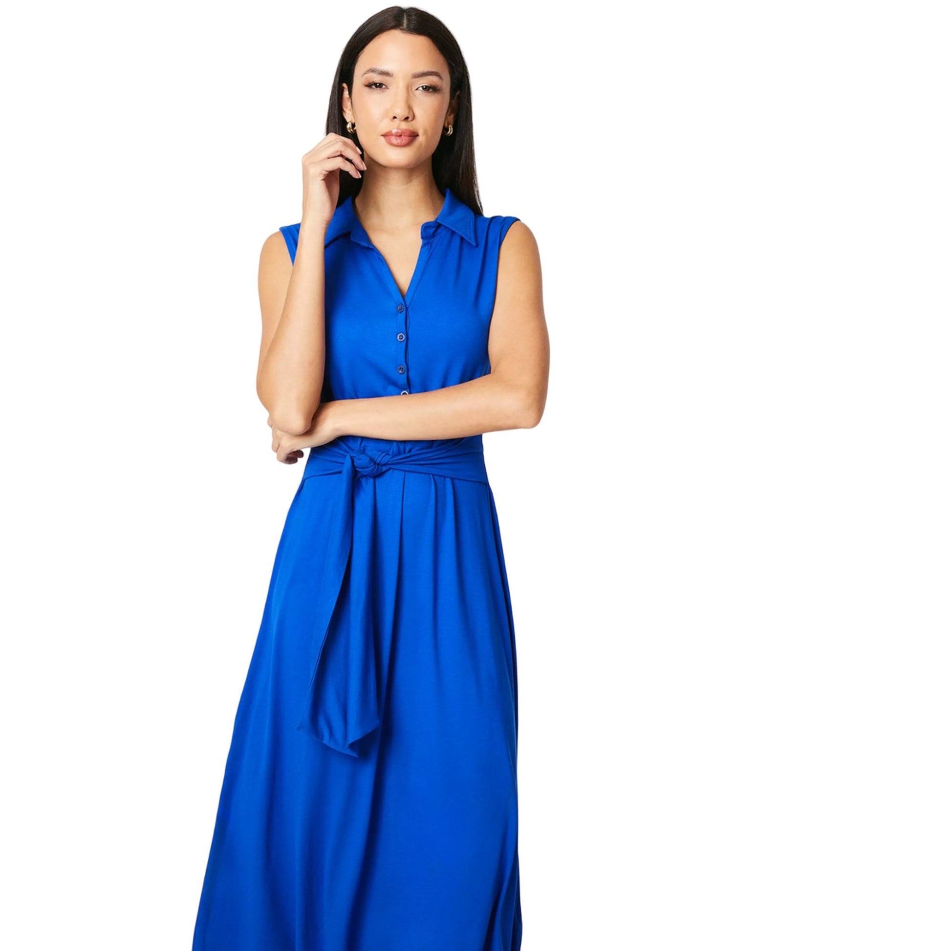 Blue - Side - Principles Womens-Ladies Waist Tie Sleeveless Midi Dress