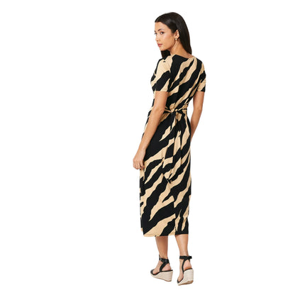 Black - Back - Principles Womens-Ladies Tiger Print Jersey Belt T-Shirt Dress