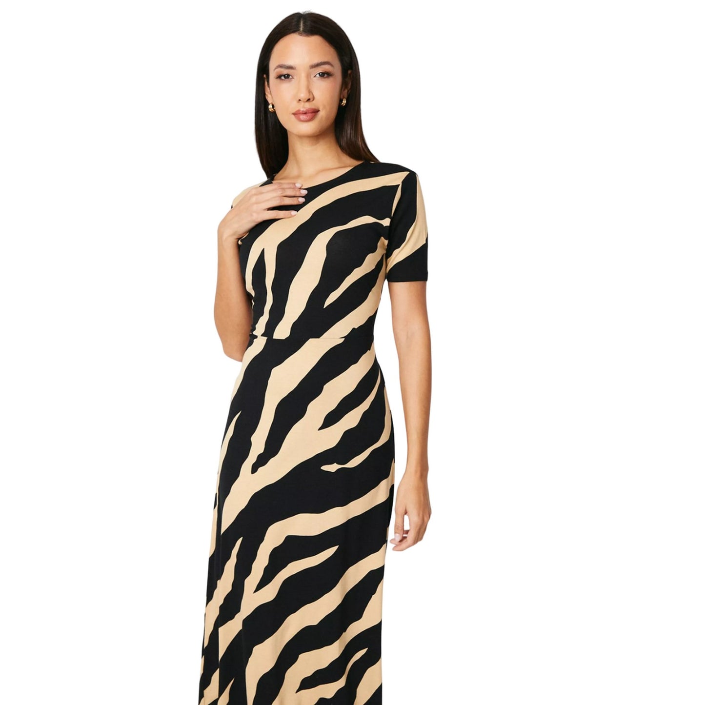 Black - Side - Principles Womens-Ladies Tiger Print Jersey Belt T-Shirt Dress