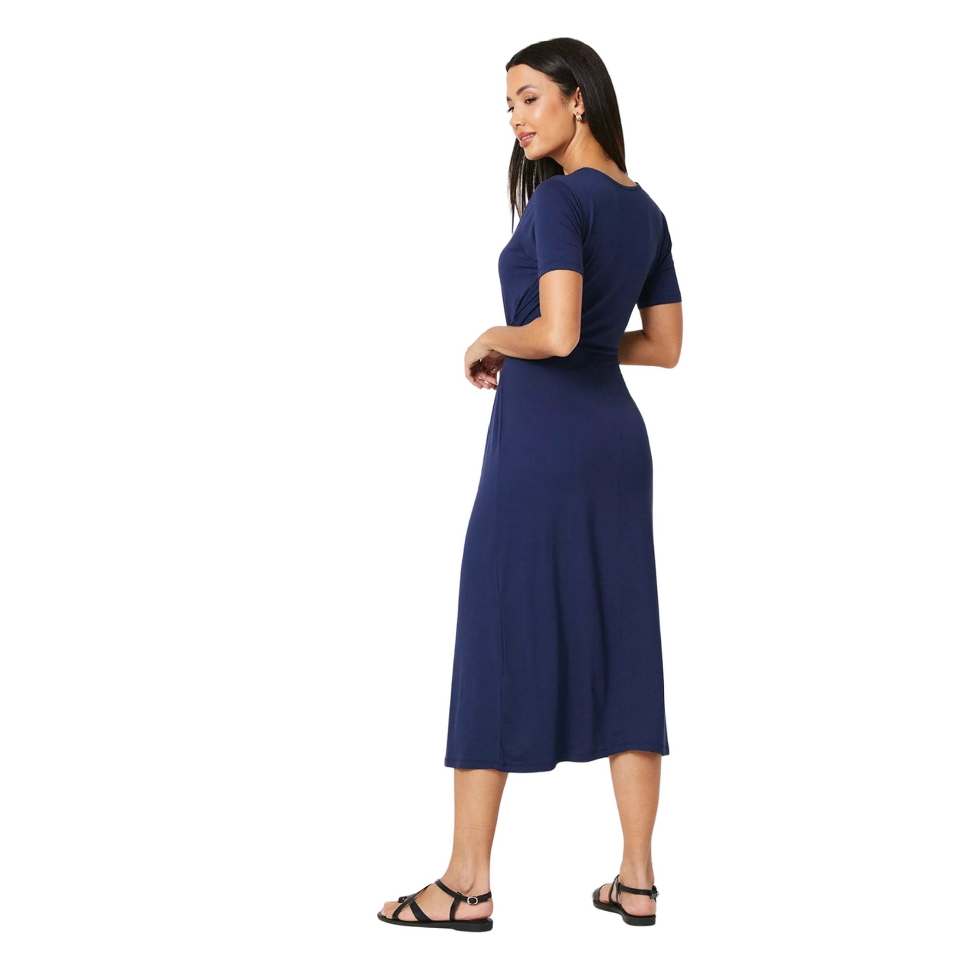 Navy - Back - Principles Womens-Ladies Plain Jersey Belt T-Shirt Dress