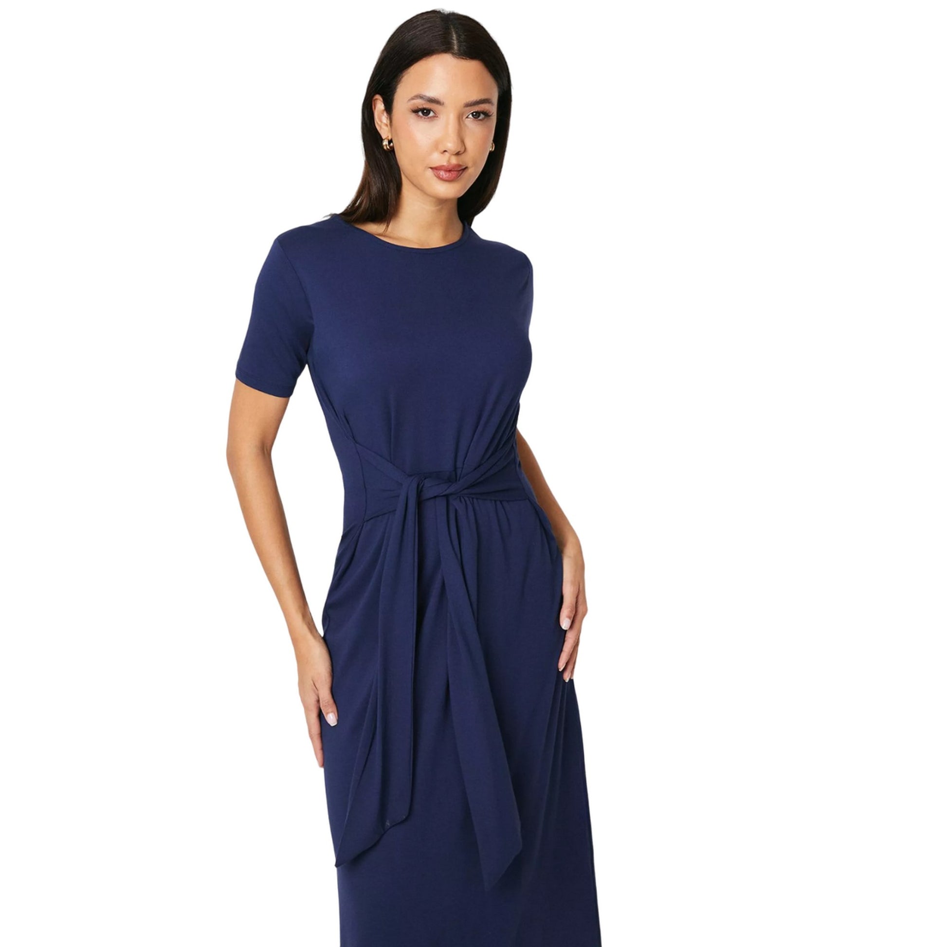 Navy - Side - Principles Womens-Ladies Plain Jersey Belt T-Shirt Dress