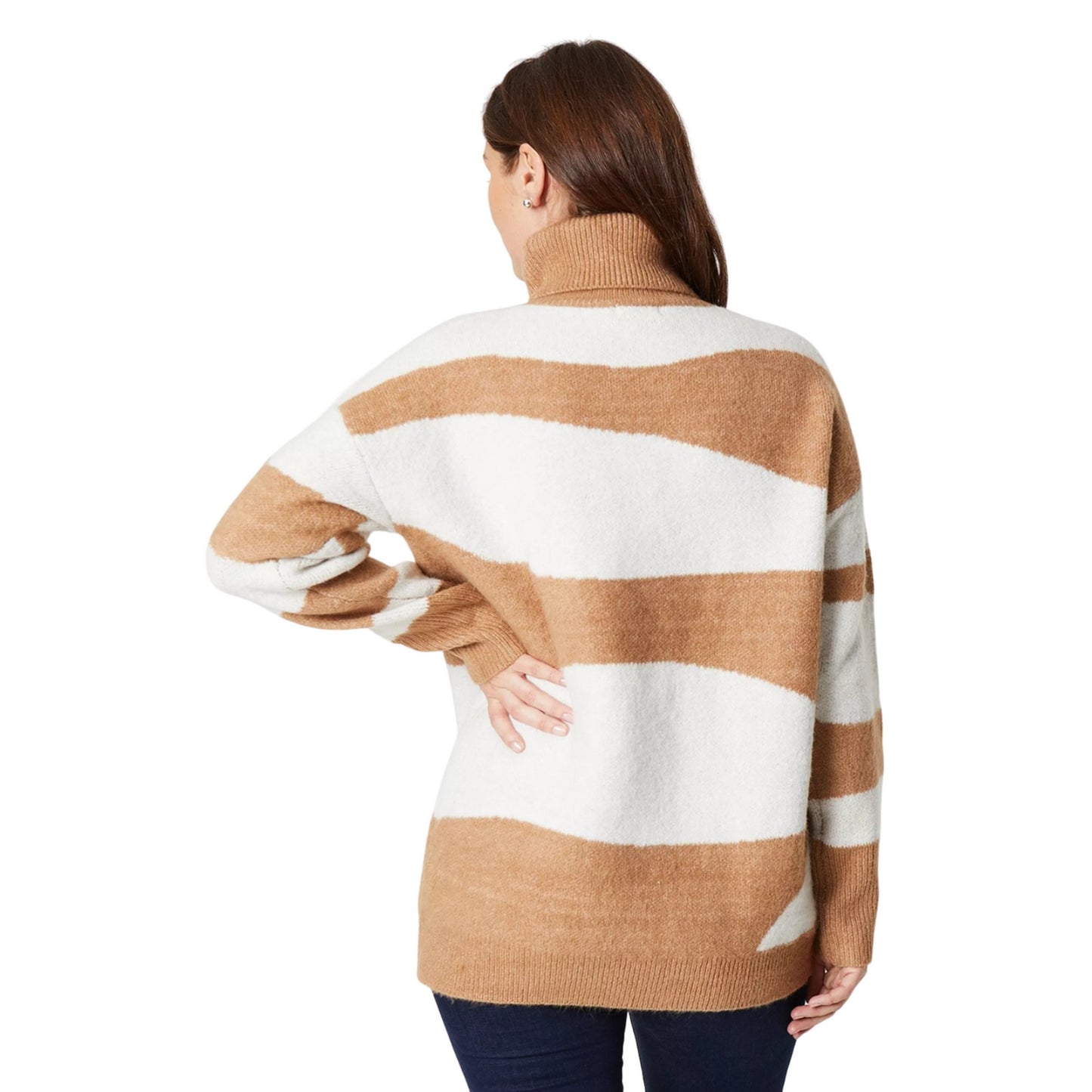 Camel - Back - Principles Womens-Ladies Colour Block Ribbed Roll Neck Jumper
