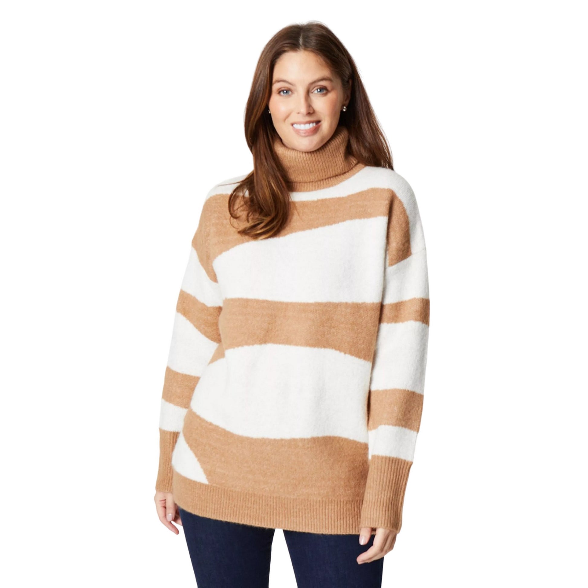 Camel - Front - Principles Womens-Ladies Colour Block Ribbed Roll Neck Jumper