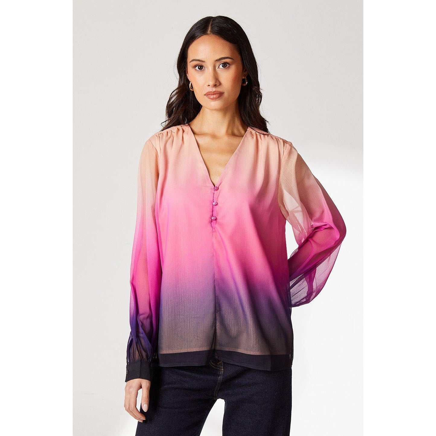 Multicoloured - Front - Principles Womens-Ladies Ombre V Neck Top