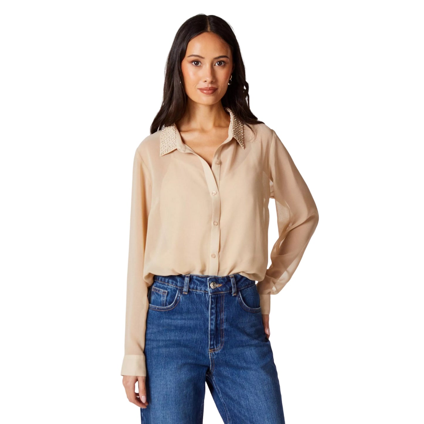 Stone - Front - Principles Womens-Ladies Embellished Collared Shirt