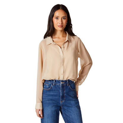 Stone - Front - Principles Womens-Ladies Embellished Collared Shirt