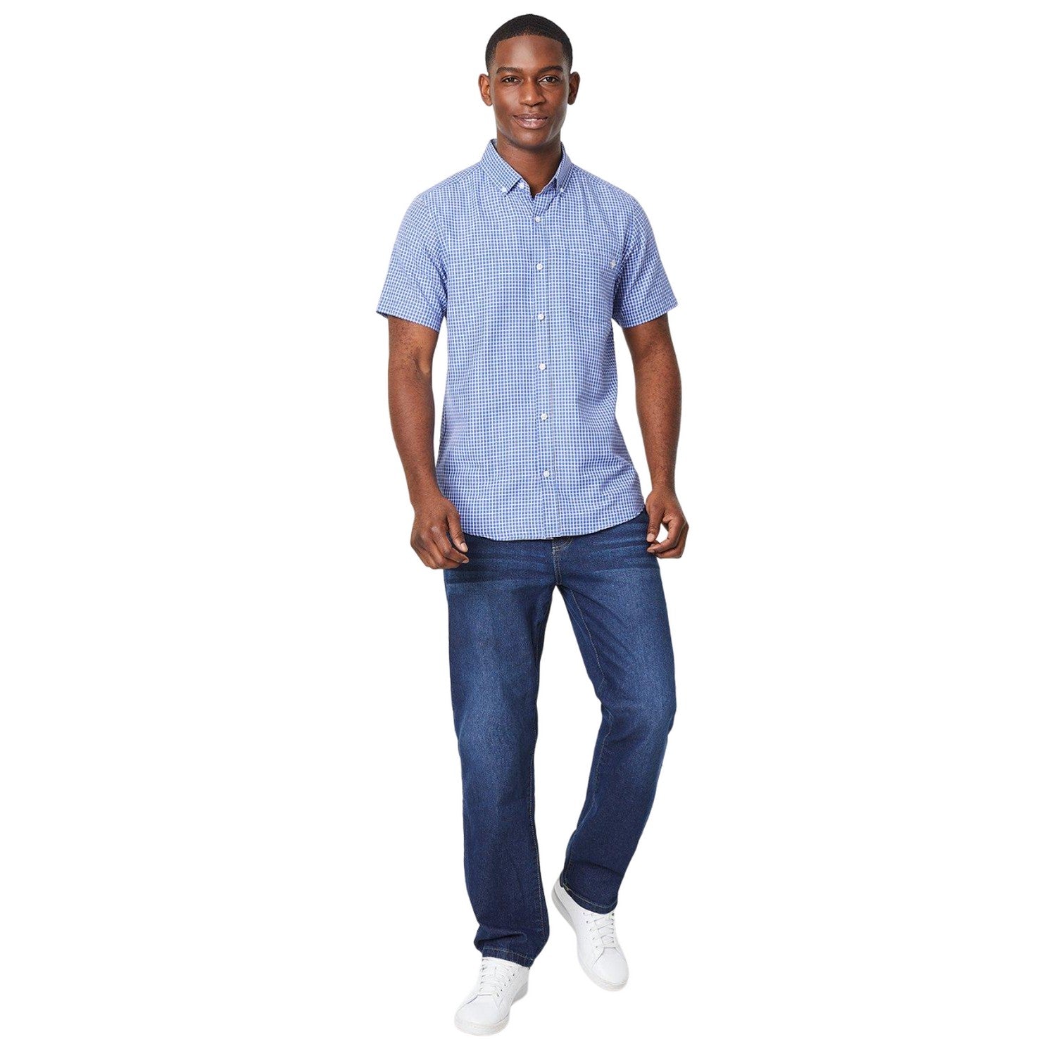 Navy - Side - Maine Mens Grid Checked Short-Sleeved Shirt