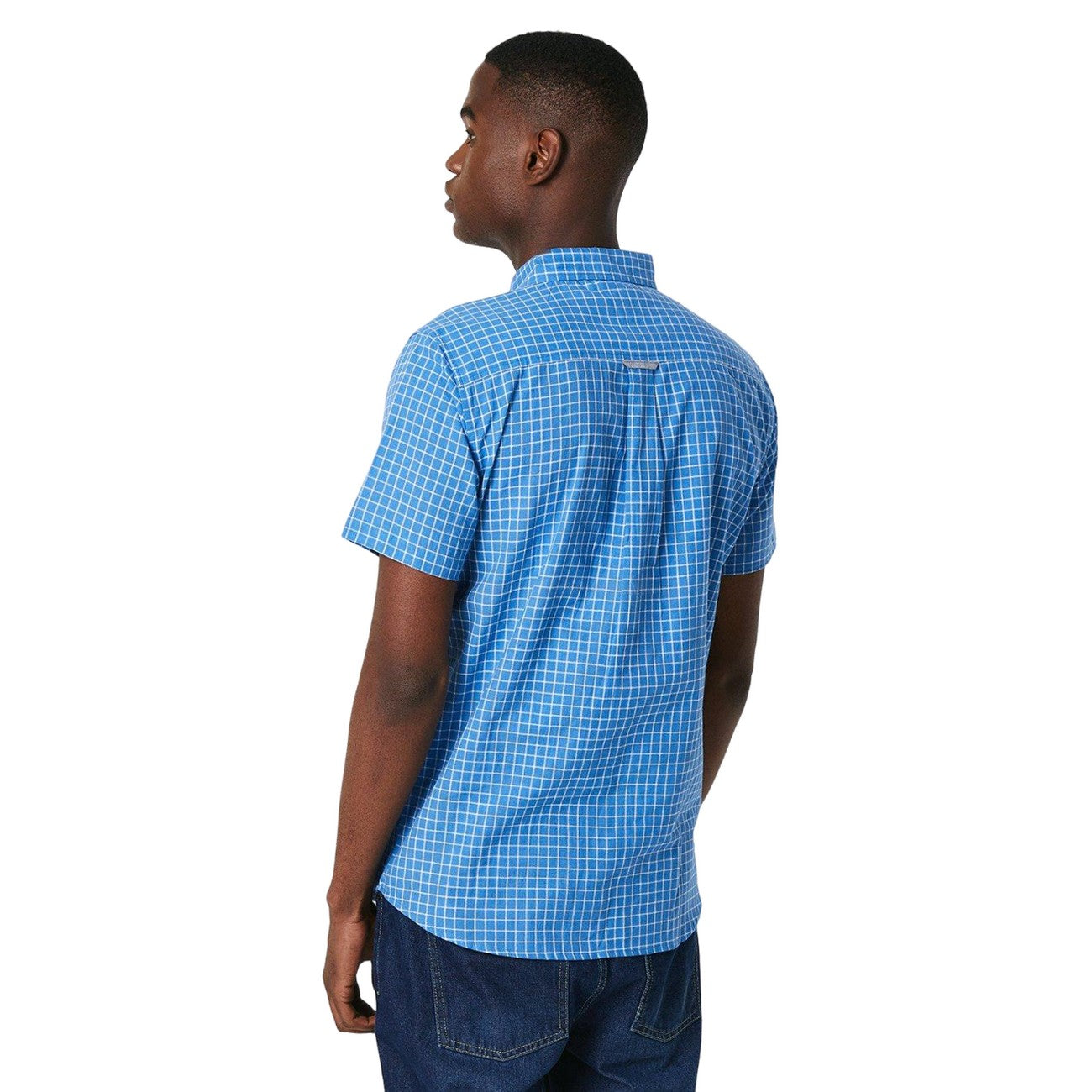 Light Blue - Back - Maine Mens Box Check Short-Sleeved Shirt
