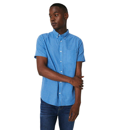 Light Blue - Front - Maine Mens Box Check Short-Sleeved Shirt