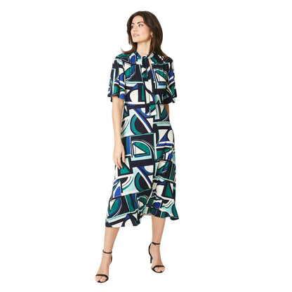 Green - Front - Principles Womens-Ladies Geometric Jersey Tie Neck Midi Dress
