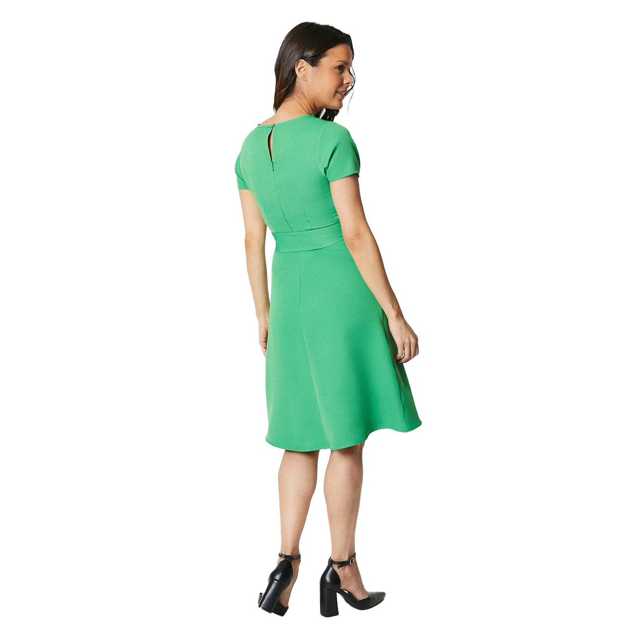 Green - Back - Principles Womens-Ladies Belt Petite Fit & Flare Dress