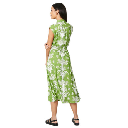Green - Back - Principles Womens-Ladies Abstract Floral Shirred Waist Shirt Dress