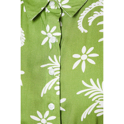 Green - Lifestyle - Principles Womens-Ladies Abstract Floral Shirred Waist Shirt Dress