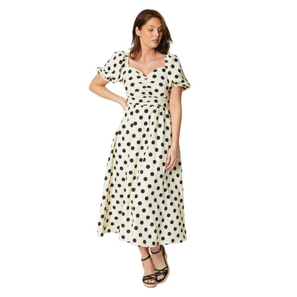 Ivory - Front - Principles Womens-Ladies Spotted Puff Sleeve Midi Dress
