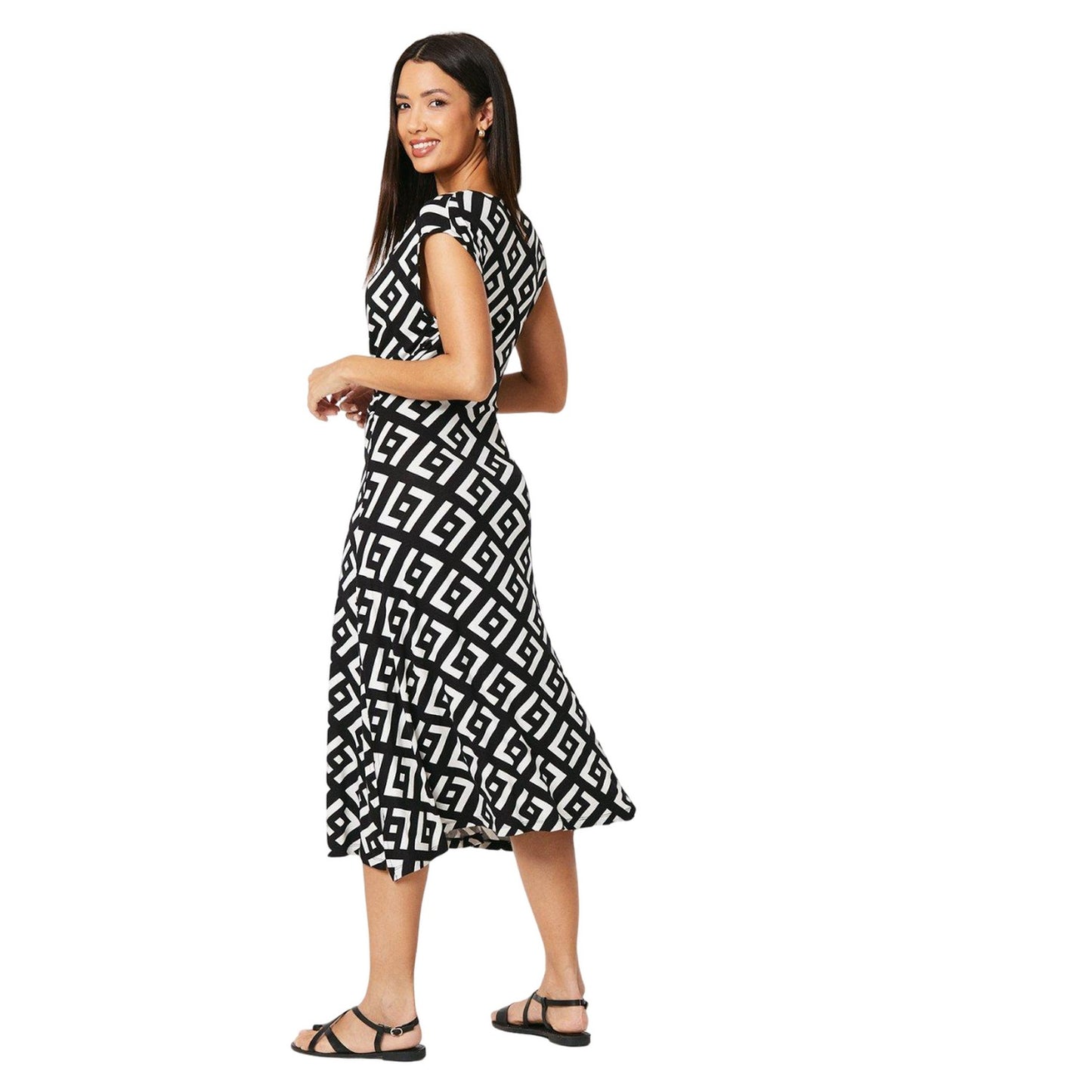 Monochrome - Back - Principles Womens-Ladies Geometric Jersey Twisted Midi Dress