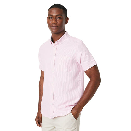 Pink - Front - Maine Mens Fine Stripe Oxford Short-Sleeved Shirt