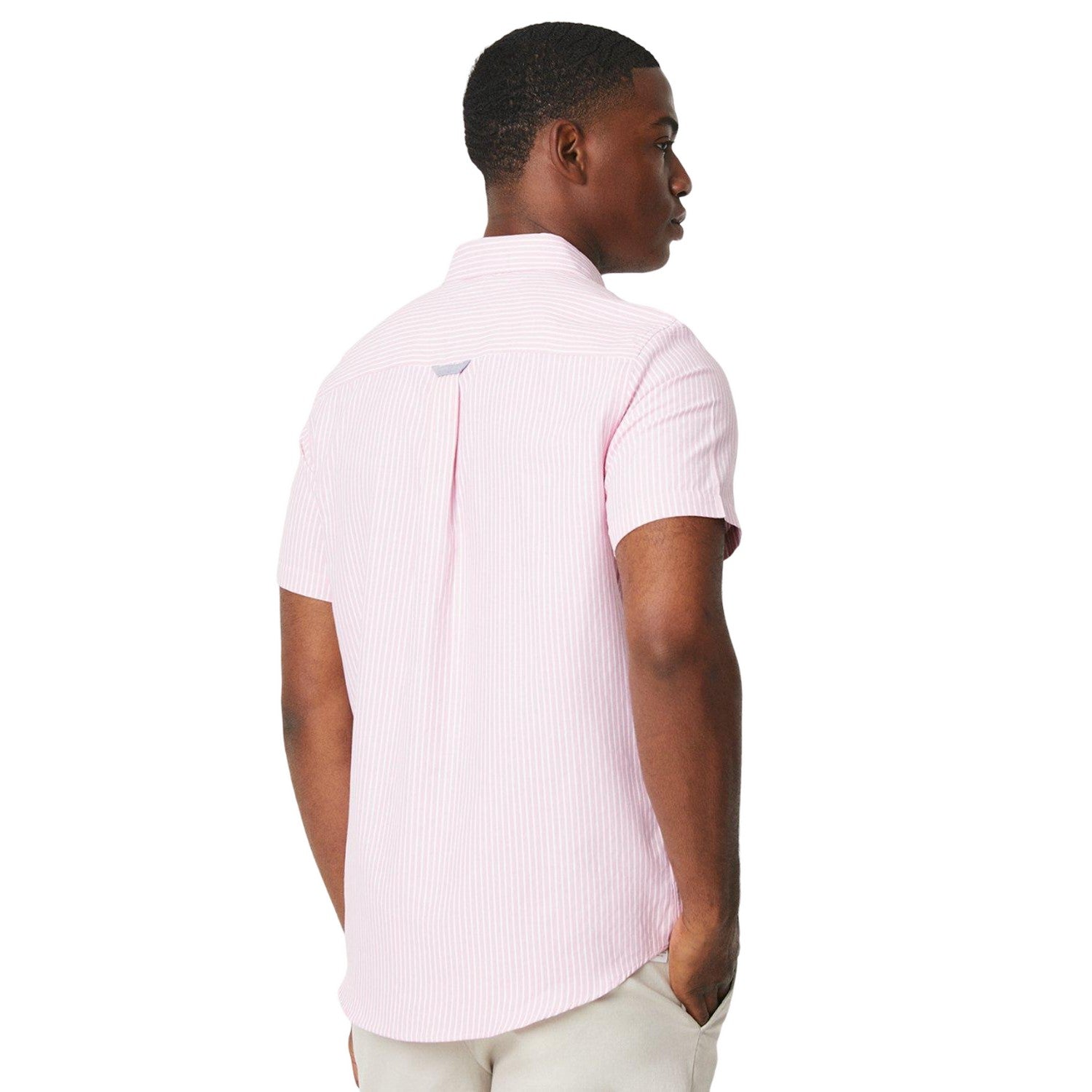 Pink - Back - Maine Mens Fine Stripe Oxford Short-Sleeved Shirt