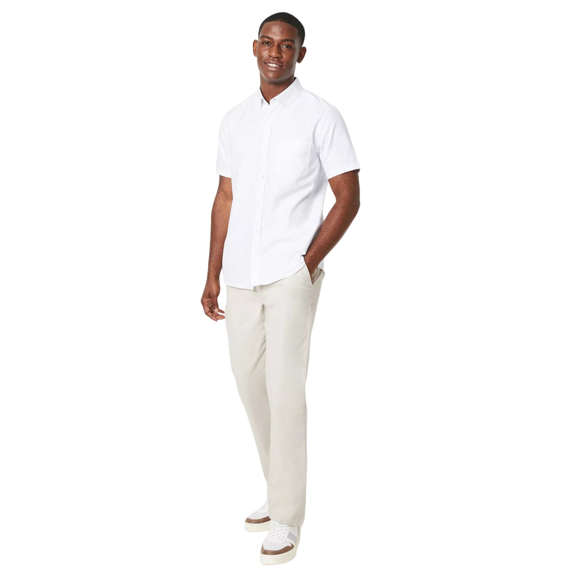 White - Side - Maine Mens Geometric Short-Sleeved Shirt