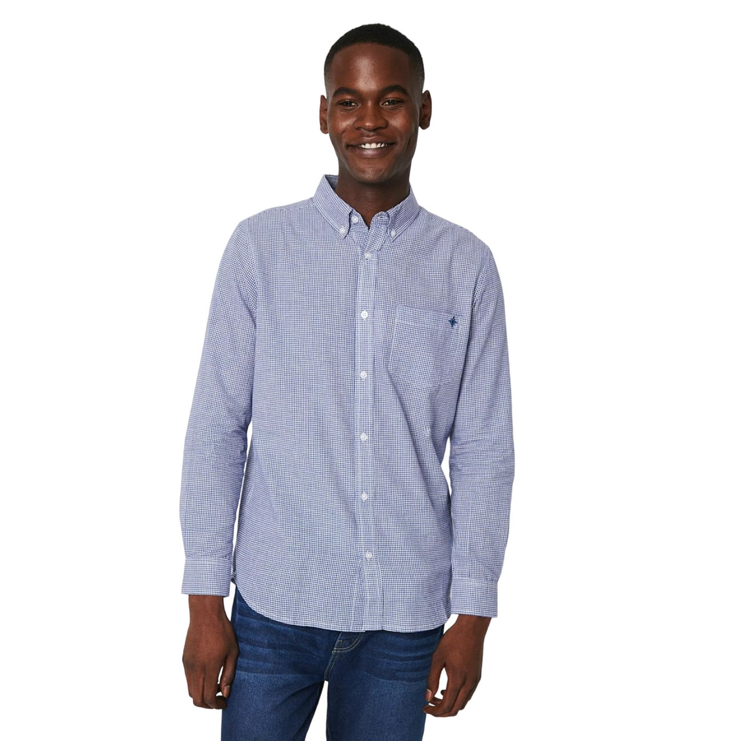 Navy - Front - Maine Mens Gingham Check Long-Sleeved Shirt