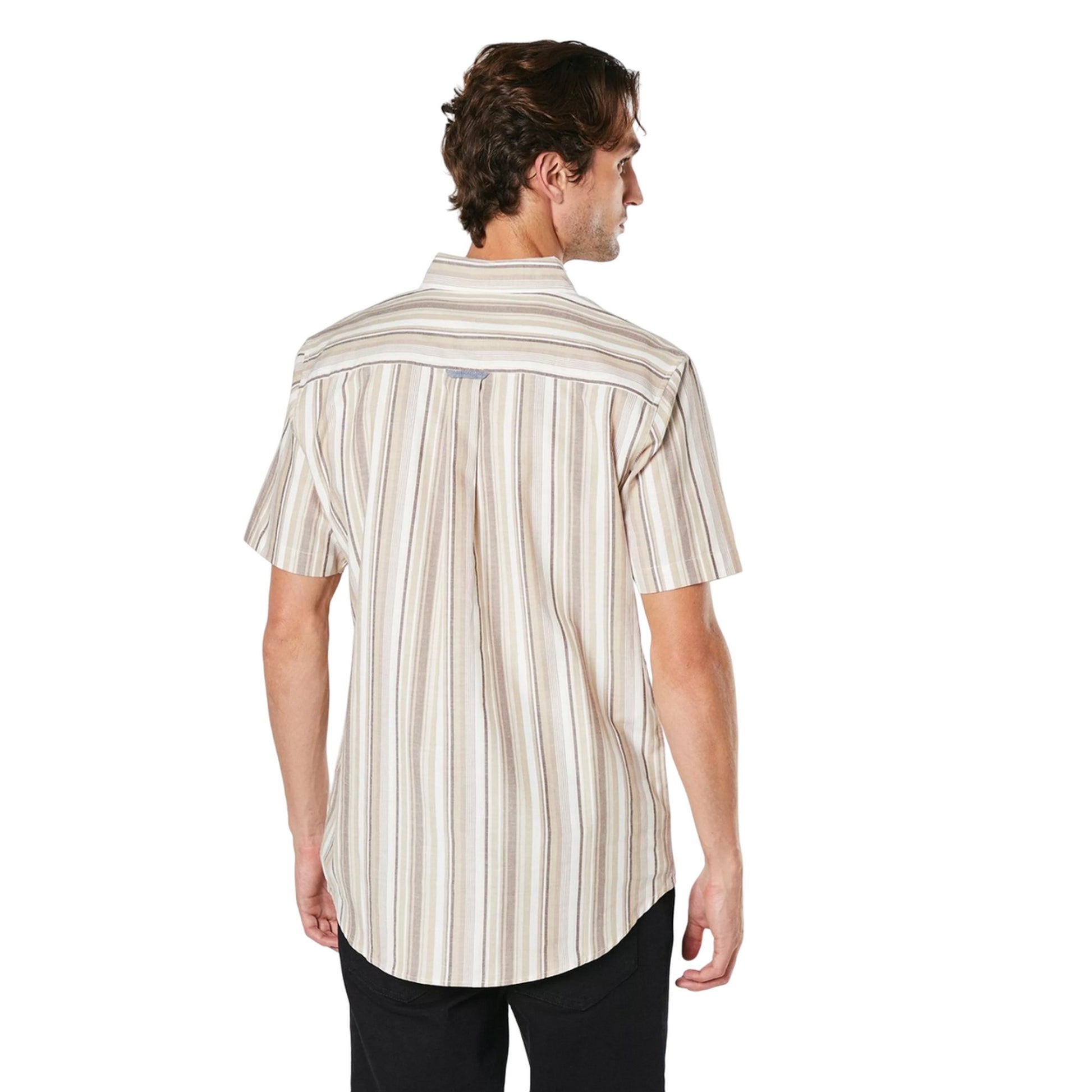 Natural - Back - Maine Mens Variegated Stripe Oxford Short-Sleeved Shirt