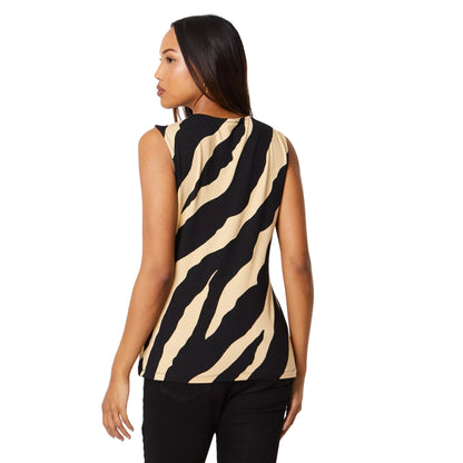 Neutral-Black - Back - Principles Womens-Ladies Zebra Print Knotted Sleeveless Top
