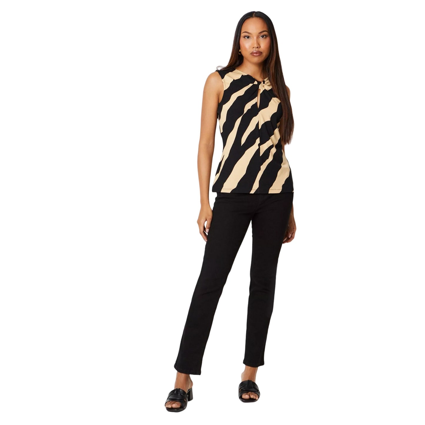 Neutral-Black - Side - Principles Womens-Ladies Zebra Print Knotted Sleeveless Top