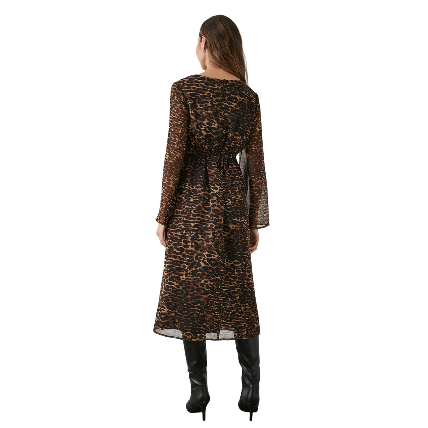 Neutral-Black - Back - Principles Womens-Ladies Animal Print Twisted Knot Front Midi Dress