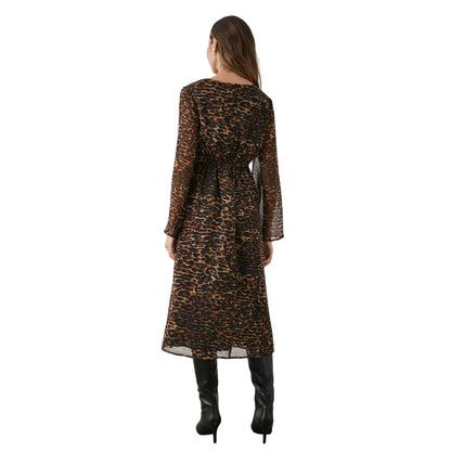 Neutral-Black - Back - Principles Womens-Ladies Animal Print Twisted Knot Front Midi Dress