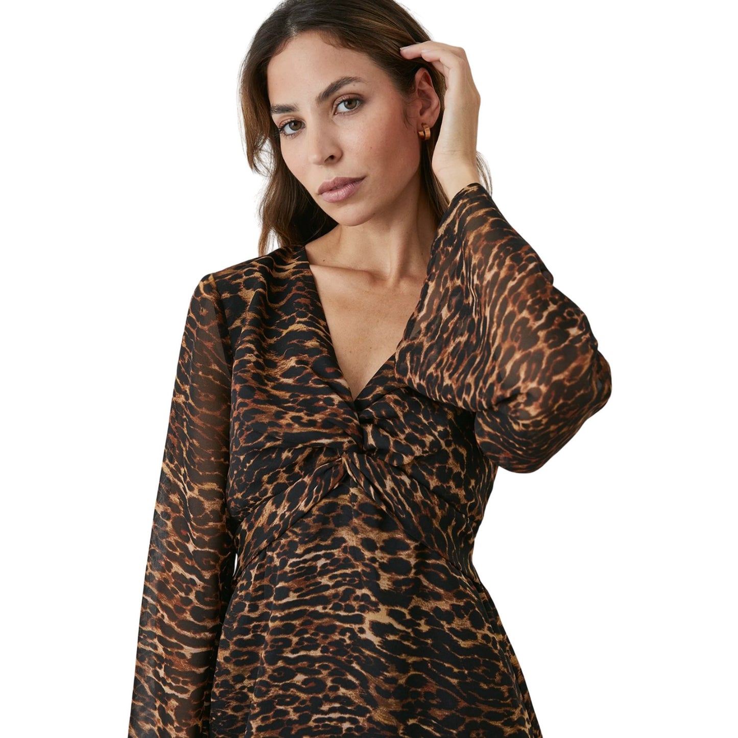 Neutral-Black - Side - Principles Womens-Ladies Animal Print Twisted Knot Front Midi Dress