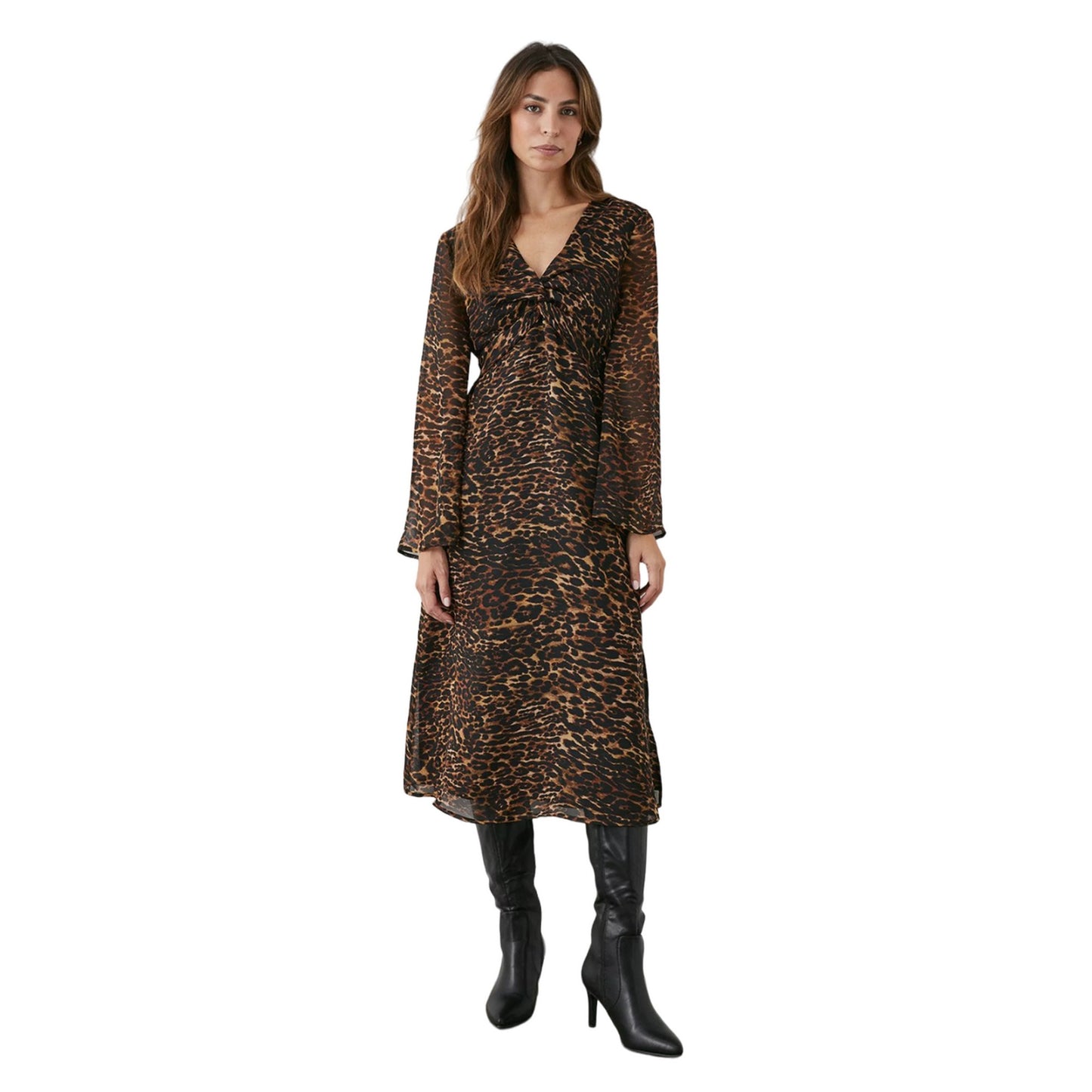 Neutral-Black - Front - Principles Womens-Ladies Animal Print Twisted Knot Front Midi Dress