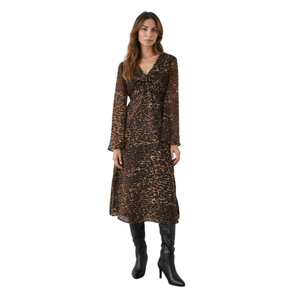 Neutral-Black - Front - Principles Womens-Ladies Animal Print Twisted Knot Front Midi Dress