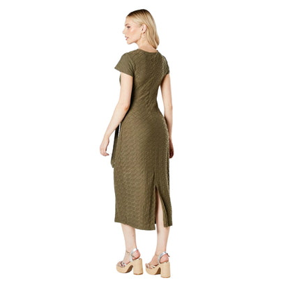 Olive - Back - Principles Womens-Ladies Textured Jersey Waist Tie Midi Dress