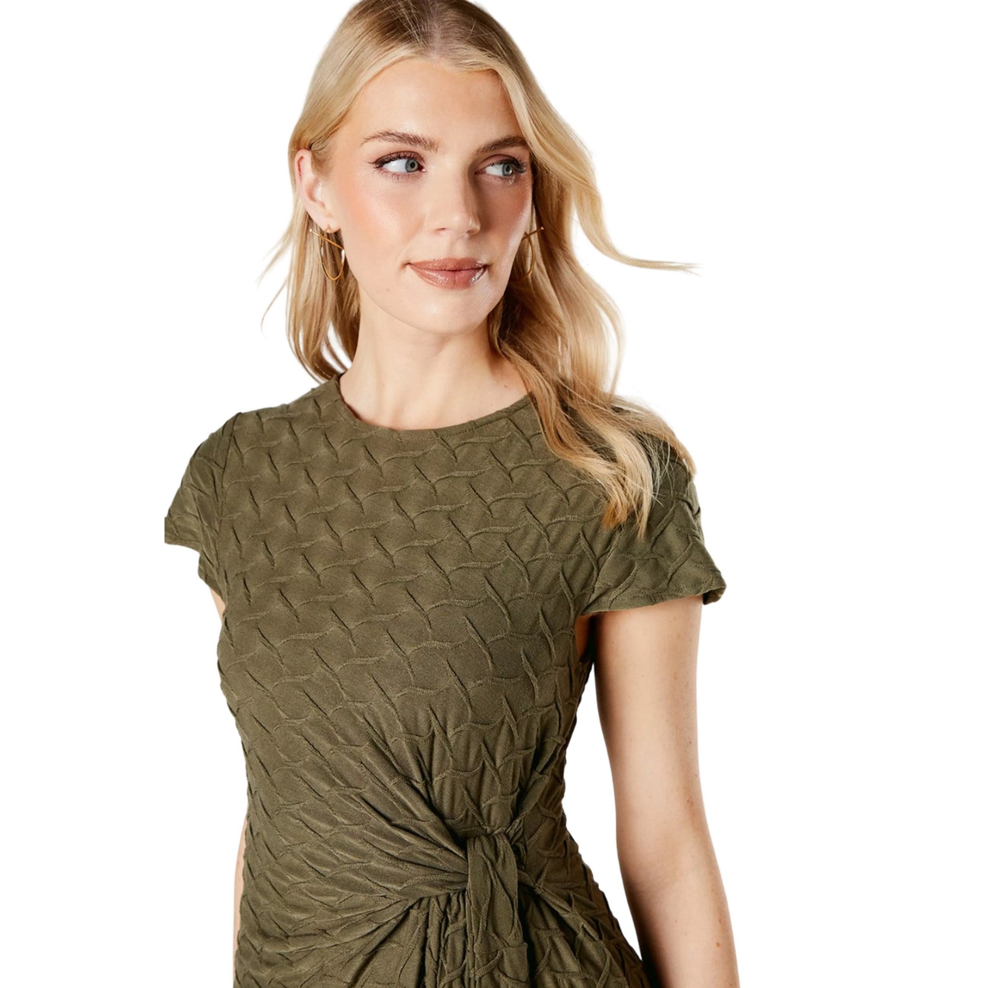 Olive - Side - Principles Womens-Ladies Textured Jersey Waist Tie Midi Dress
