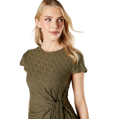 Olive - Side - Principles Womens-Ladies Textured Jersey Waist Tie Midi Dress
