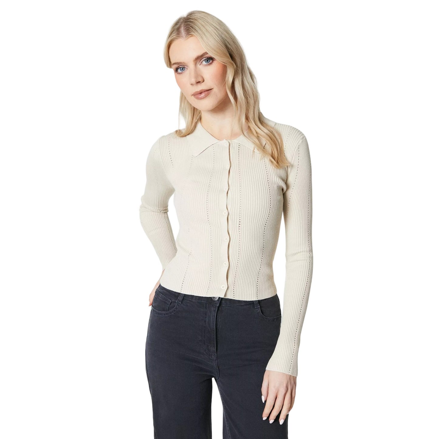 Camel - Front - Principles Womens-Ladies Knitted Button Through Polo Shirt