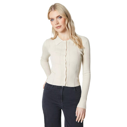 Camel - Front - Principles Womens-Ladies Knitted Button Through Polo Shirt