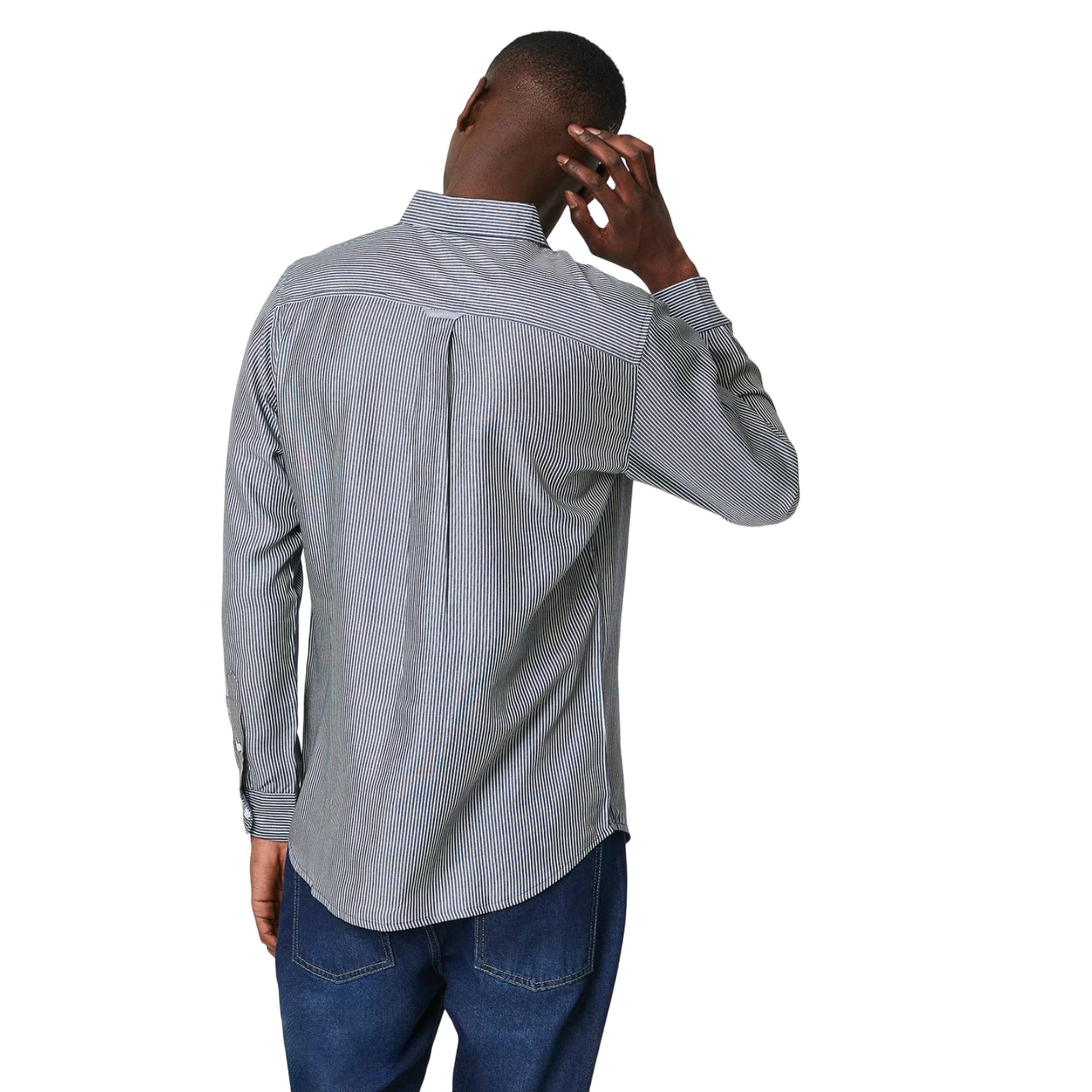 Navy - Back - Maine Mens Classic Stripe Long-Sleeved Shirt