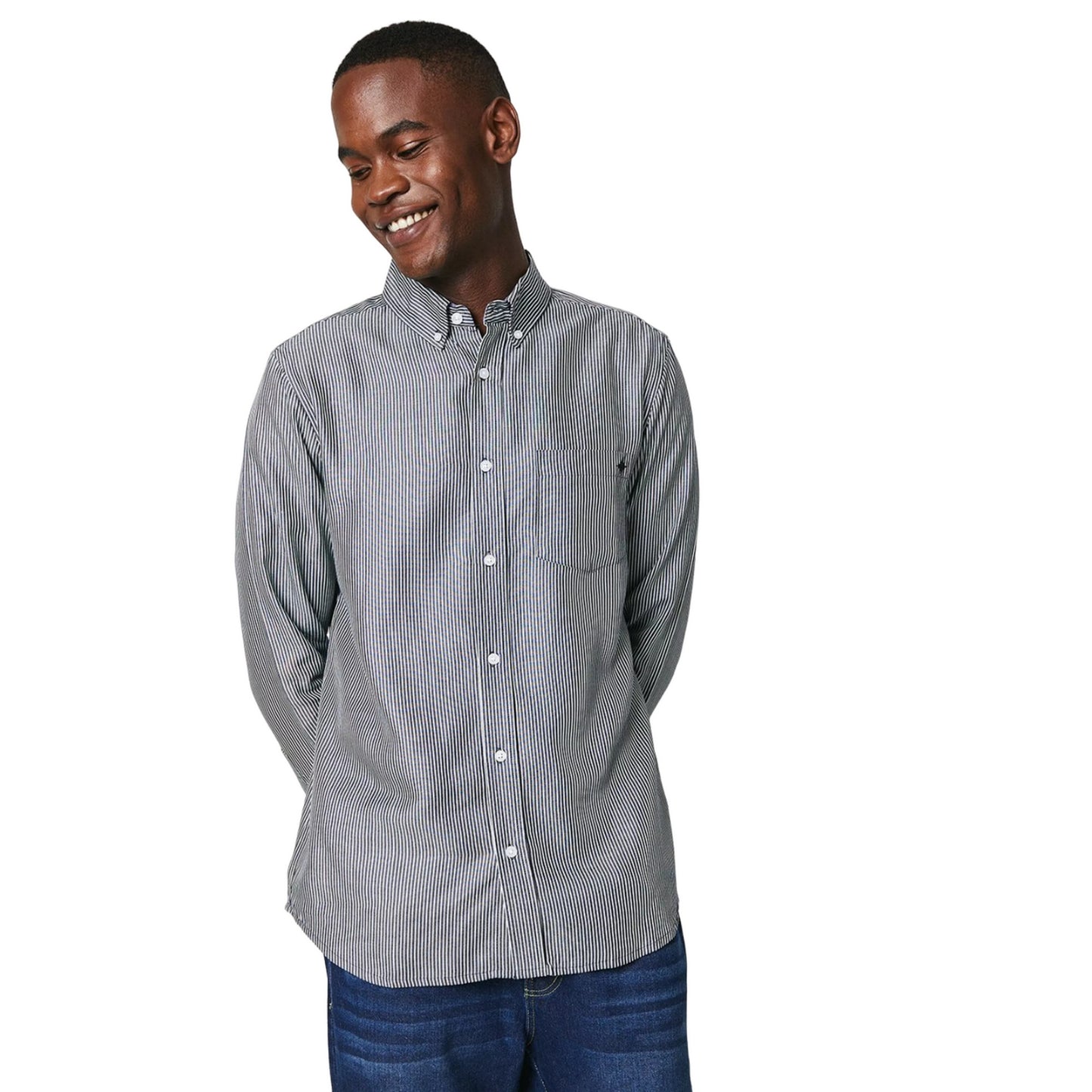Navy - Front - Maine Mens Classic Stripe Long-Sleeved Shirt
