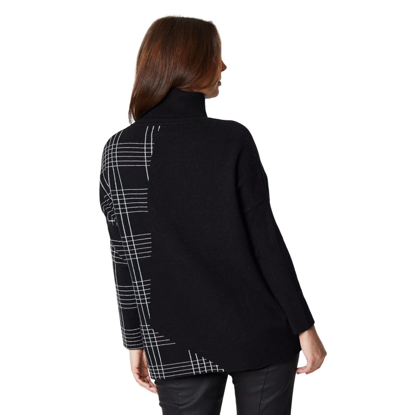 Monochrome - Back - Principles Womens-Ladies Checked Roll Neck Oversized Jumper