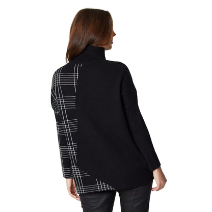 Monochrome - Back - Principles Womens-Ladies Checked Roll Neck Oversized Jumper