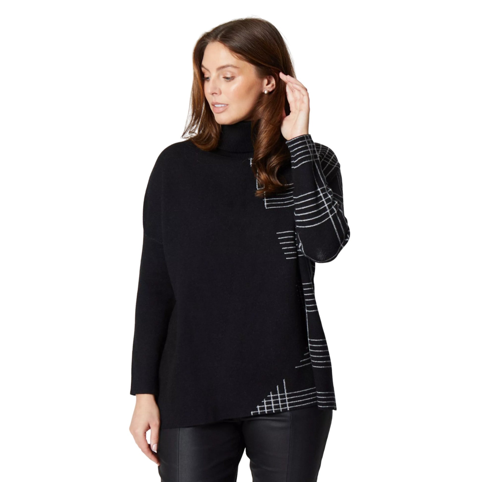 Monochrome - Front - Principles Womens-Ladies Checked Roll Neck Oversized Jumper