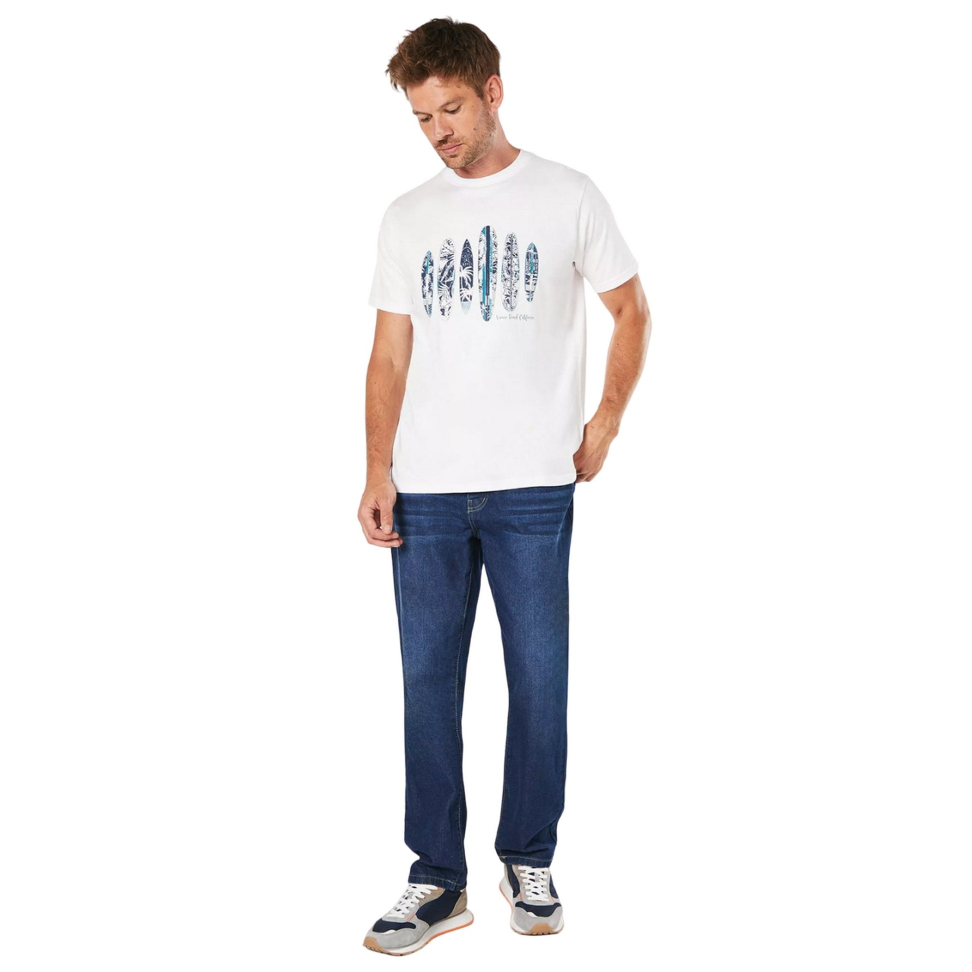 White - Side - Maine Mens Venice Beach Surfboard T-Shirt
